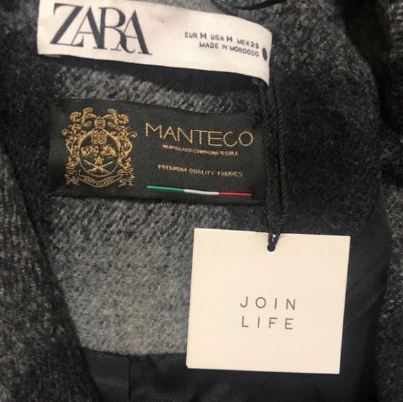 ZARA × Manteco 100% Wool Menswear Grey Black Plaid Long Coat. M NWT Blogger FAVE - Picture 9 of 15